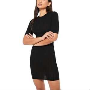 NEW LOOK Black Ribbed Knit Short Sleeve Crew Neck Dress Women’s
